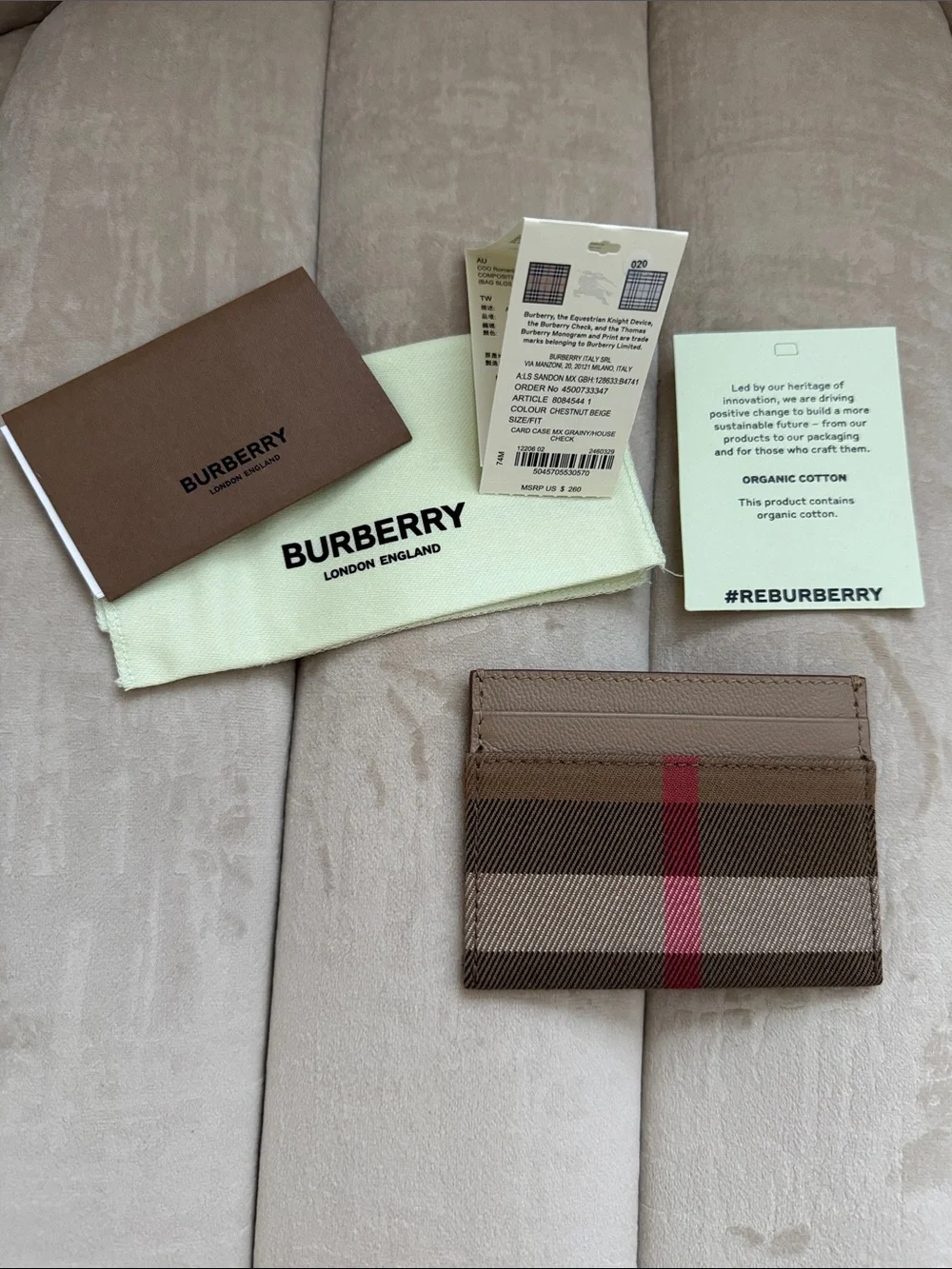 Burberry Chestnut Beige and Red Striped Card Holder
